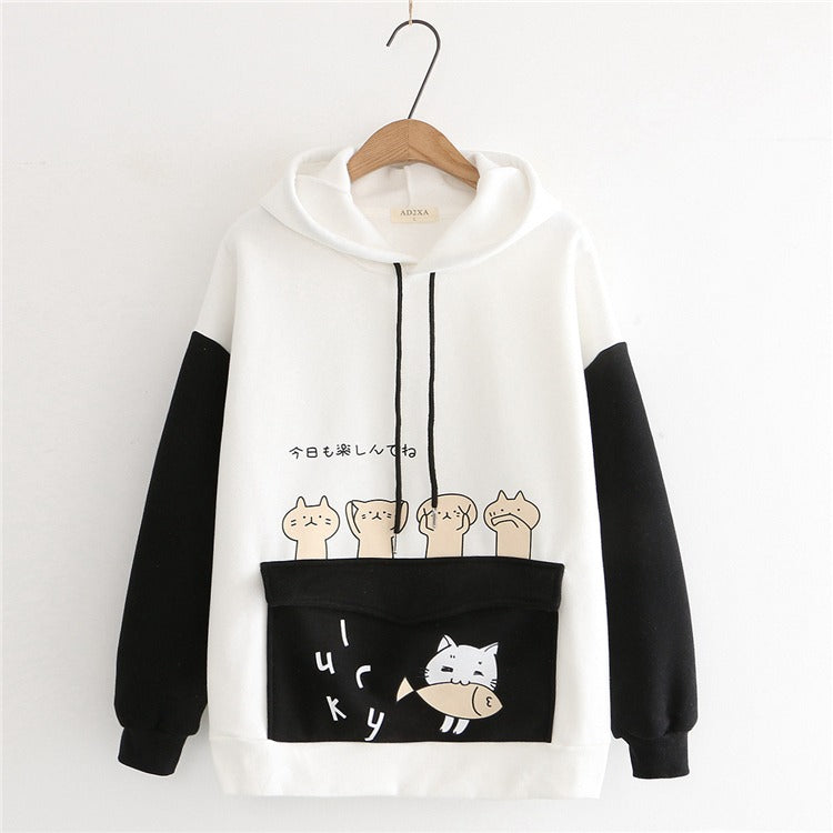 Whisker Whimsy: Harajuku Funny Kitty Cat Letter Hoodie - Dive into the World of Playful Comfort! 😺💬