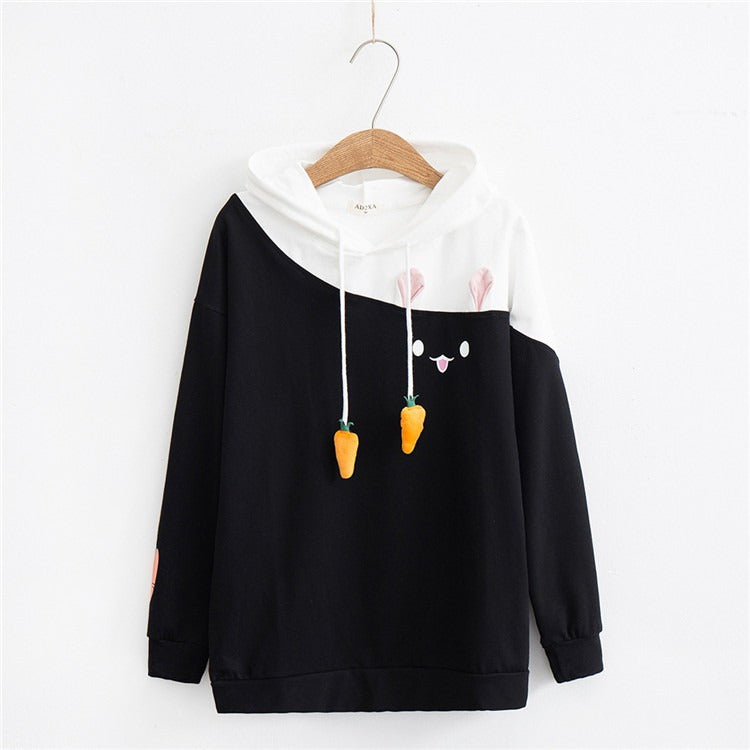 Cute and Cozy Carrot Delight: Kawaii Bunny Drawstring Sweatshirt - Whisk Yourself Away to Comfort! 🐰🥕