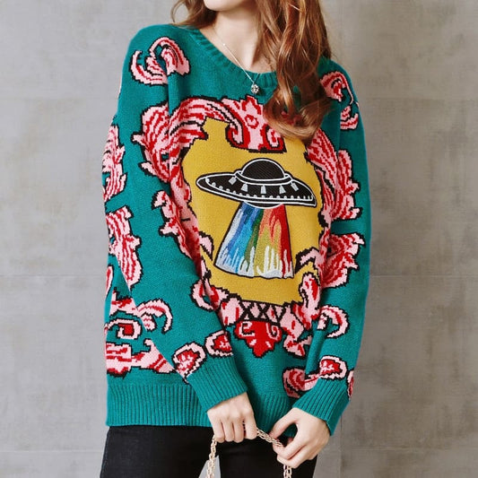 Vintage Retro UFO Sweater - Unleash Your Cosmic Style