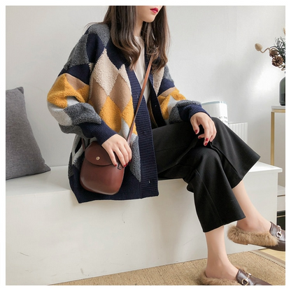 Trendy Button Puff Sleeve Cardigan Sweater - Elevate Your Style with Plaid Perfection! 🌟🧥