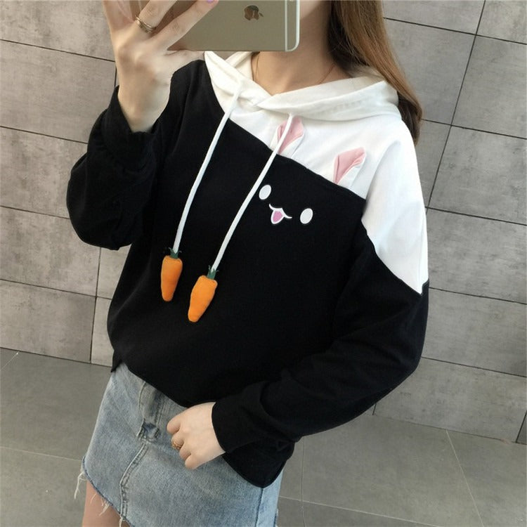 Cute and Cozy Carrot Delight: Kawaii Bunny Drawstring Sweatshirt - Whisk Yourself Away to Comfort! 🐰🥕
