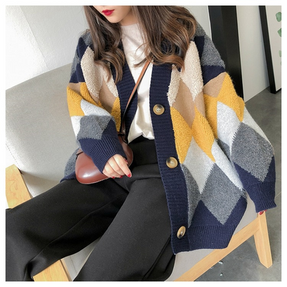 Trendy Button Puff Sleeve Cardigan Sweater - Elevate Your Style with Plaid Perfection! 🌟🧥