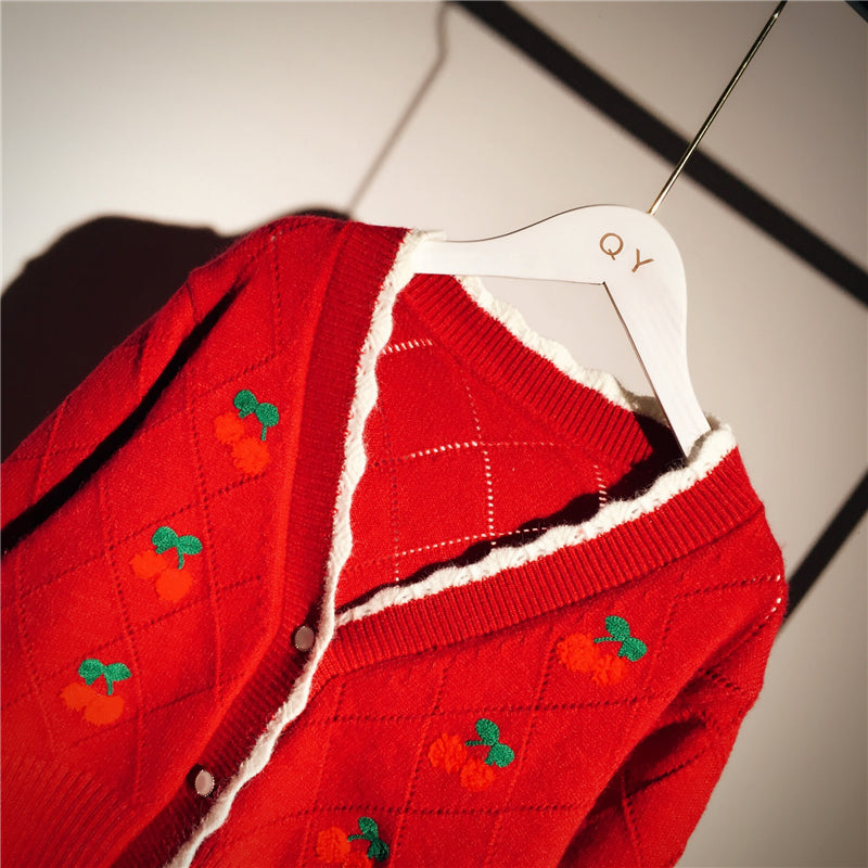 Cherry Embroidery Knit Cardigan Sweater - A Sweet and Stylish Delight! 🍒👚