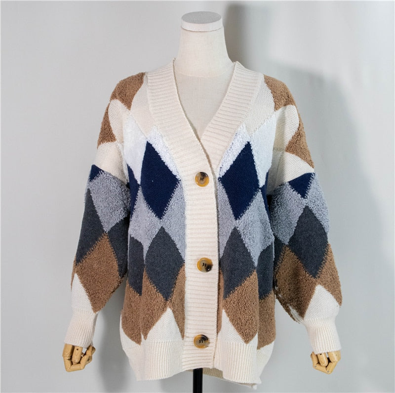 Trendy Button Puff Sleeve Cardigan Sweater - Elevate Your Style with Plaid Perfection! 🌟🧥