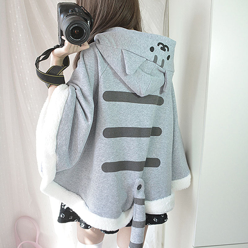 Kawaii Neko Cat Hoodie Coat - Cute Cat Pattern Outerwear