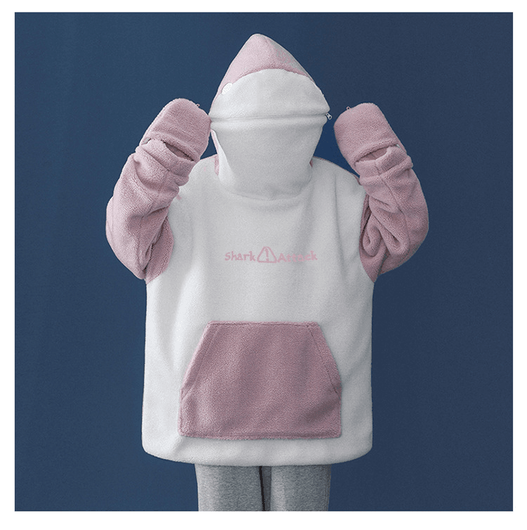 Kawaii Fluffy Shark Hoodie - Dive into Cozy Cute - Youeni