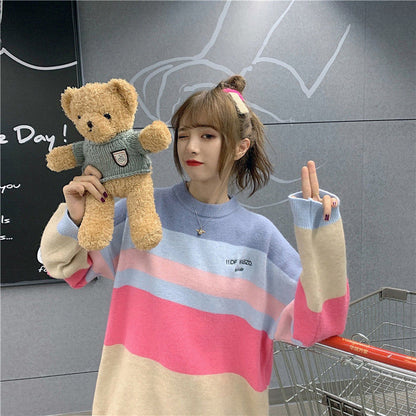 Kawaii Candy Bear Knit Pullover Sweater - Embrace the Rainbow of Cuteness! 🌈🐻