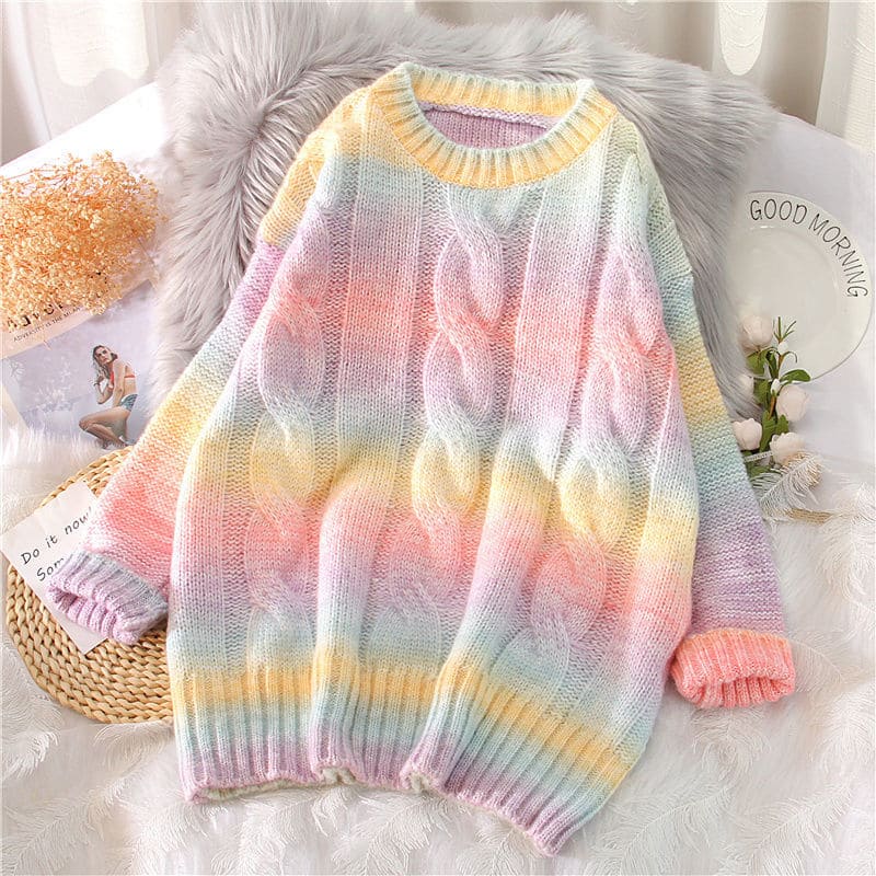 Kawaii Candy Rainbow Sweater - A Splash of Colorful Comfort