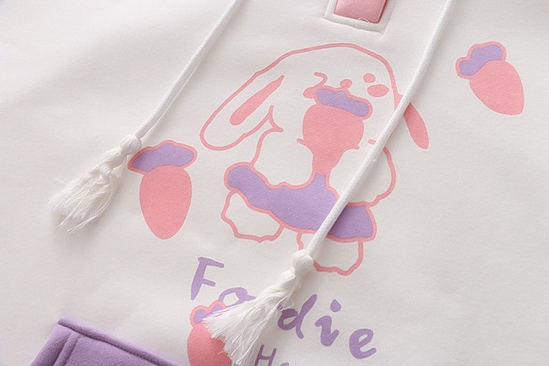 Delightful Dining: Kawaii Foodie Bunny Colorblock Hoodie - Savor the Sweetness of Cute Comfort! 🍔🐰