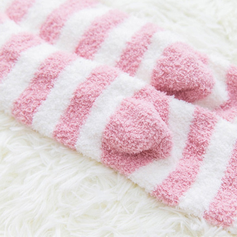 Kawaii Soft Coral Fleece Winter Knee High Socks