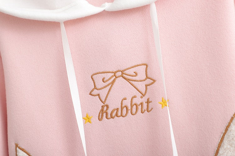 Cuddle-worthy Chic: Harajuku Bunny Ear Plush Letter Hooded Sweatshirt - Your Cozy Cute Haven! 🐰💖