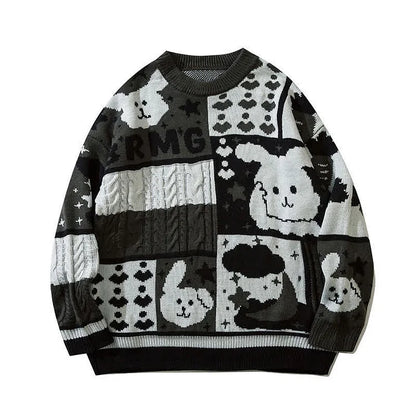 Adorable Bliss: Kawaii Cartoon Bunny Colorblock Sweater - Your Everyday Delight! 🎀🐇