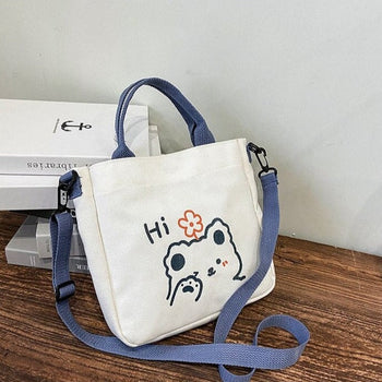 Kawaii Bear Canvas Tote Bag - Kawaii Bag - Kawaii Plush Backpack - Kawaii Mini Backpack
