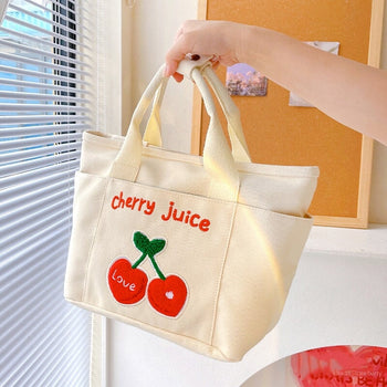 Kawaii Cherry & Bunny Canvas Lunch Box - Kawaii Boxes - Kawaii Backpack - Kawaii Bag