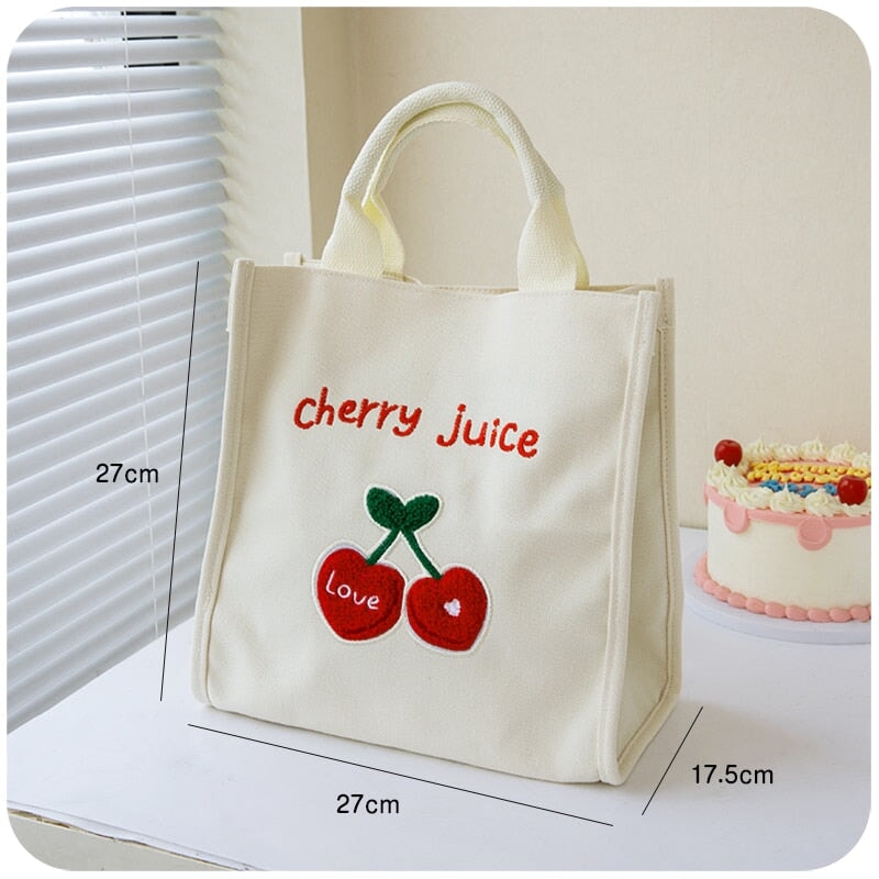 Kawaii Cherry & Bunny Canvas Lunch Box - Kawaii Boxes - Kawaii Backpack - Kawaii Bag