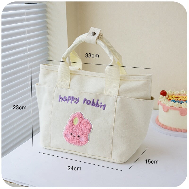 Kawaii Cherry & Bunny Canvas Lunch Box - Kawaii Boxes - Kawaii Backpack - Kawaii Bag