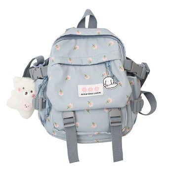 Kawaii Floral Petite Backpack and Cuddly Plush Pendant - Kawaii Backpack - Kawaii Mini Backpack