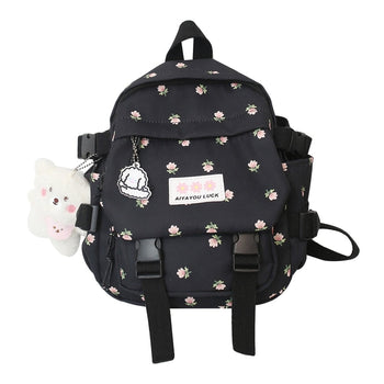 Kawaii Floral Petite Backpack and Cuddly Plush Pendant - Kawaii Backpack - Kawaii Mini Backpack