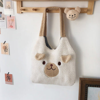 Kawaii Fluffy Small Ears Bear Tote Bag - Kawaii Bag