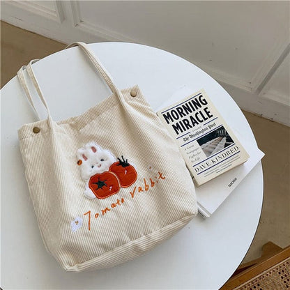 Kawaii FuFu Rabbit Corduroy Tote Bag - Kawaii Bag