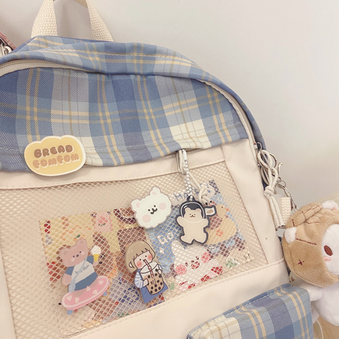 Nylon Study Besties Backpack with Bear Keychain - Youeni