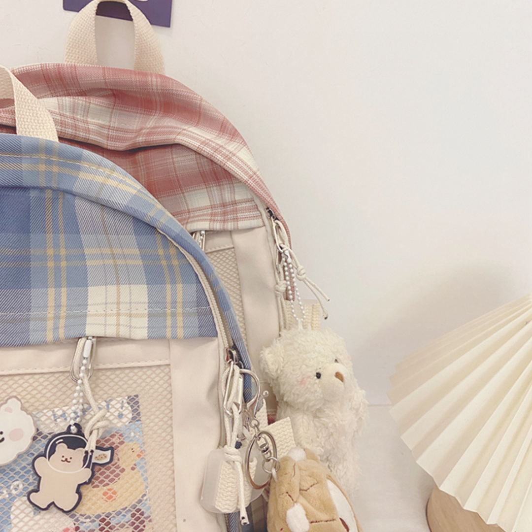 Nylon Study Besties Backpack with Bear Keychain - Youeni