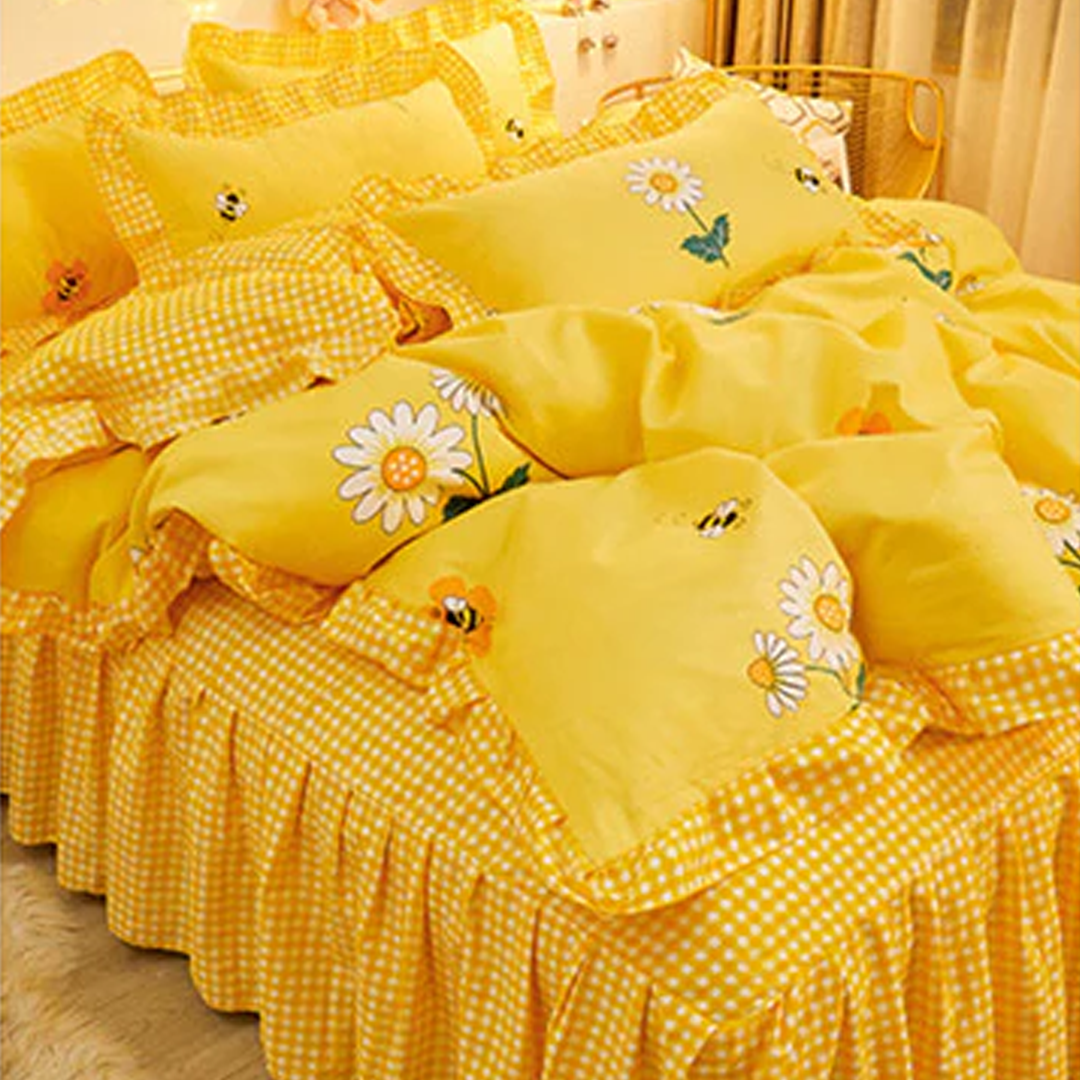 Yellow Floral Bedding Set Collection with Bed Sheet