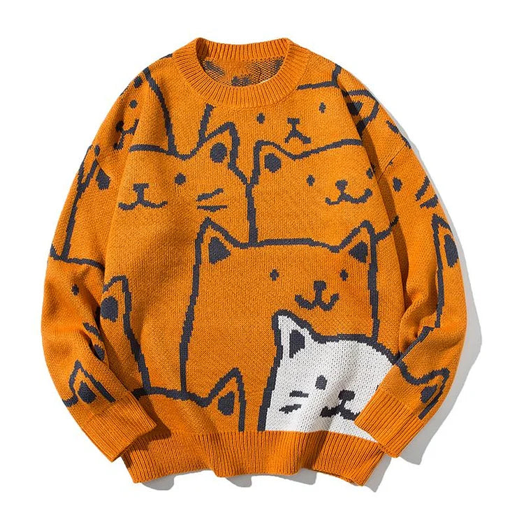 Harajuku Cartoon Cat Sweater - Your Casual Style Statement