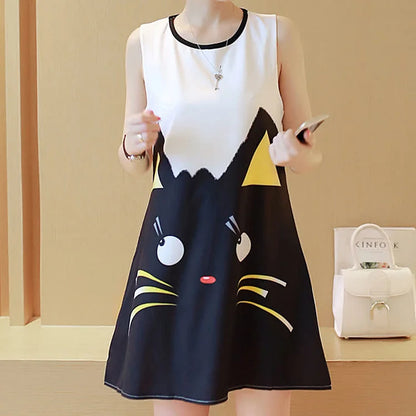 Cartoon Kitty Print Magic: Dress Up Effortlessly!