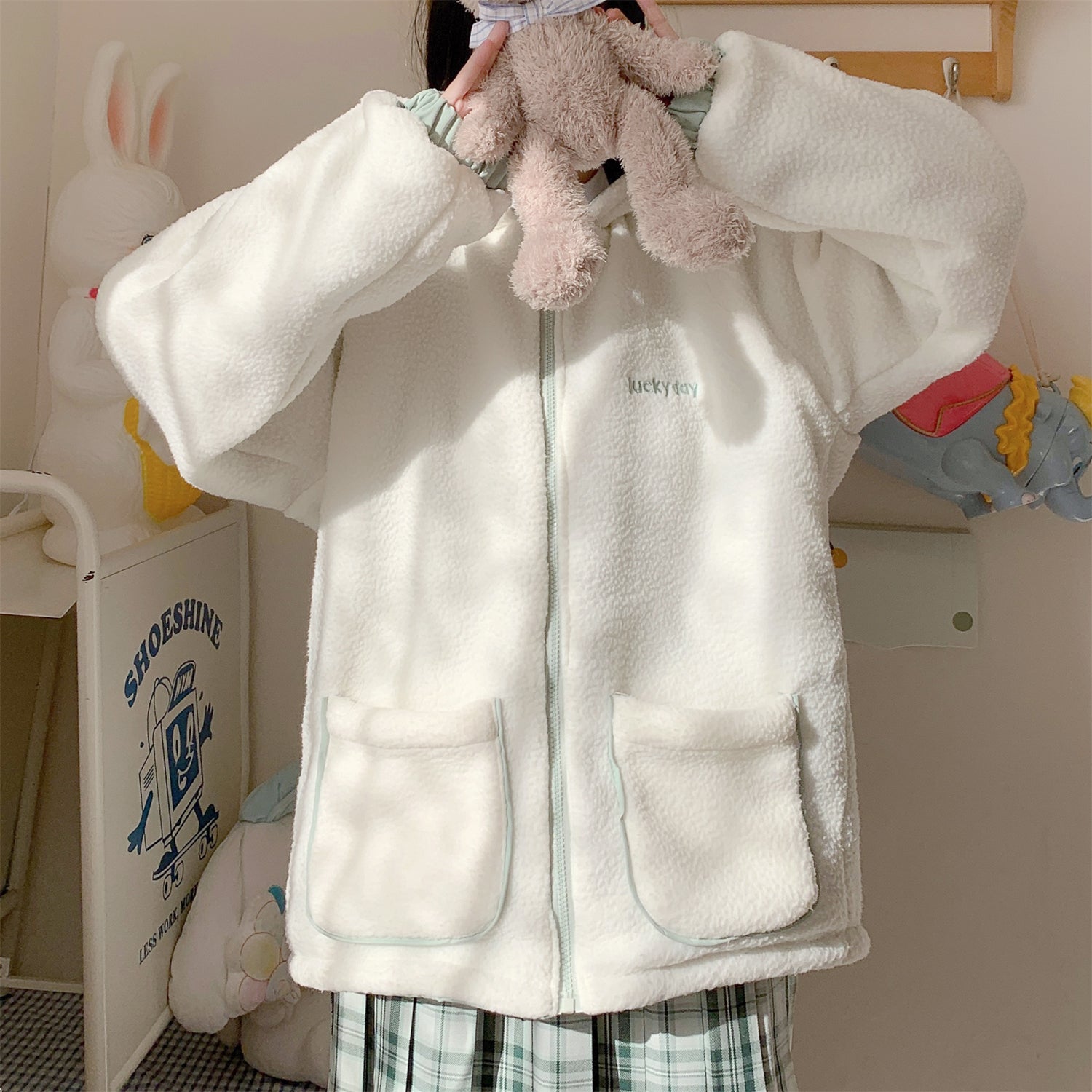 Bunny hoodie with ears best sale and tail