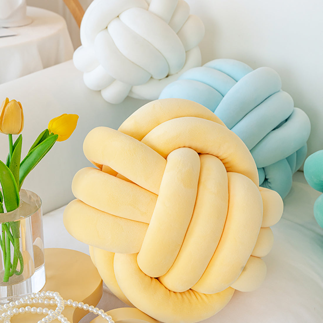 Pastel Knot-Tied Plush Throw Pillow