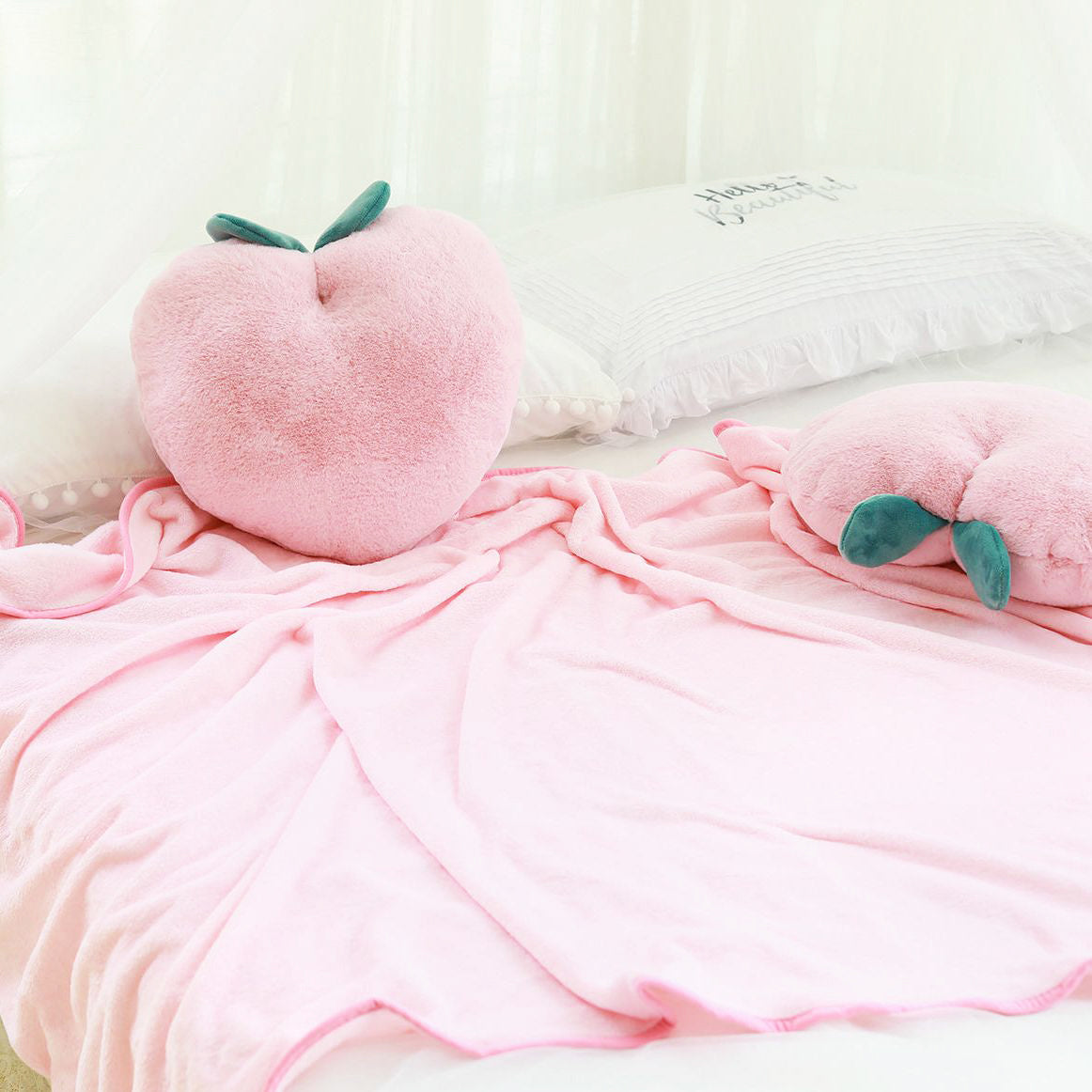 Kawaii Pink Peach Pillow and Blanket