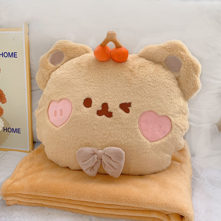 Cartoon Rabbit Bear Plush Pillow Blanket