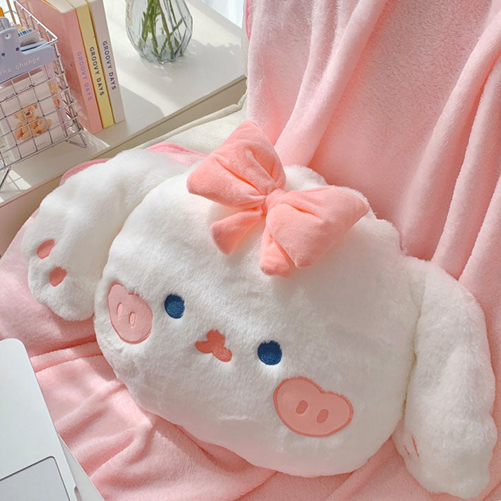 Cartoon Rabbit Bear Plush Pillow Blanket