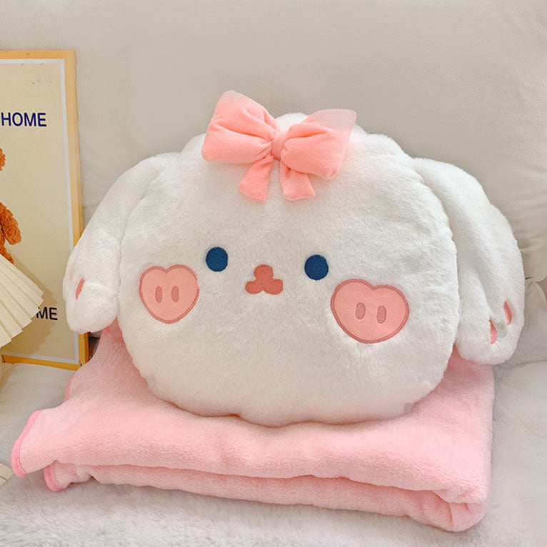 Cartoon Rabbit Bear Plush Pillow Blanket