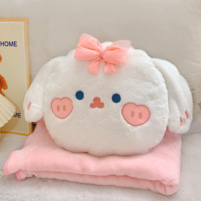 Cartoon Rabbit Bear Plush Pillow Blanket