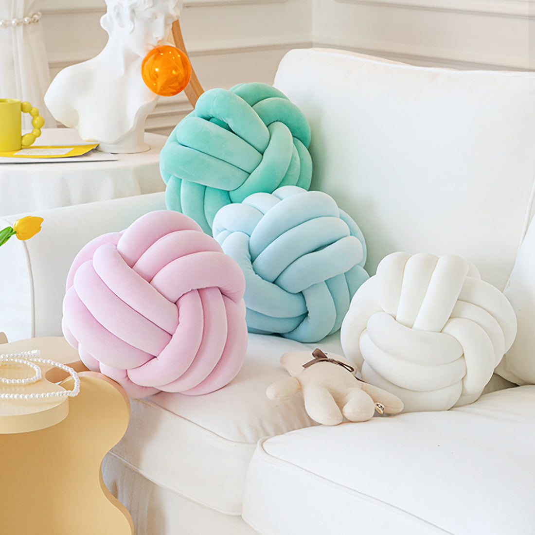 Pastel Knot-Tied Plush Throw Pillow