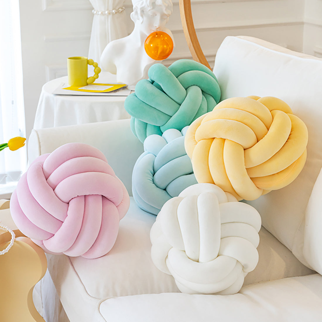 Pastel Knot-Tied Plush Throw Pillow