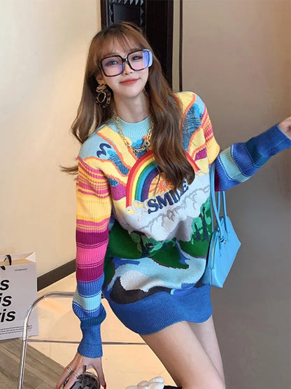 Stay Vibrant with the Kawaii Smile Nature Rainbow Sweater