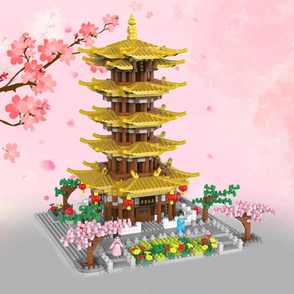 Sakura Season at the Golden Pagoda Temple Nano Building Blocks
