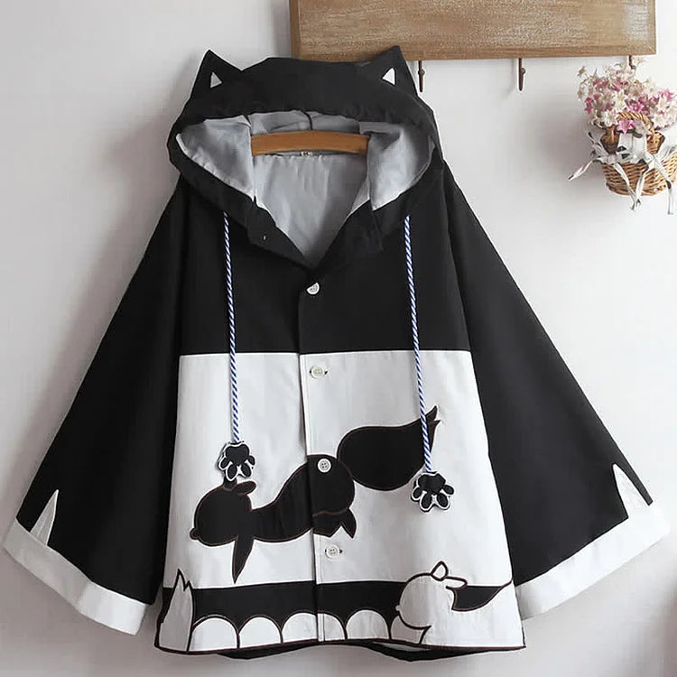Kitty Whiskers and Fox Ears: Cartoon Hooded Cloak - A Cozy Haven of Adorable Fashion! 🐱🦊