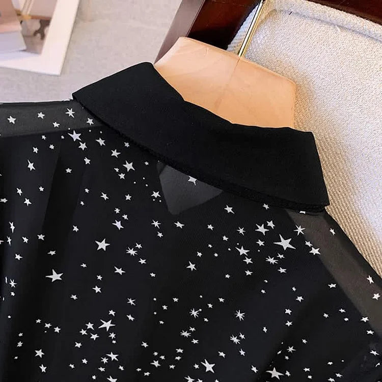 Curvy Elegance: Vintage Plus Size Star Print A-line Dress