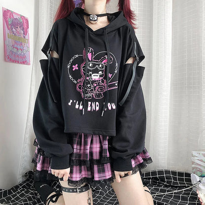 Rock the Day in Style: Bunny Letter Print Hoodie - A Cute Statement in Comfort! 🐰🎸