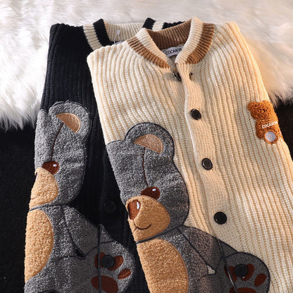 Streetwear Embroidery Bear Cardigan Sweater - Cute and Cozy Outerwear