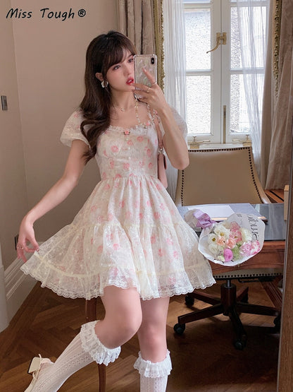 Floral Lace Kawaii Cottage Sweet Dress