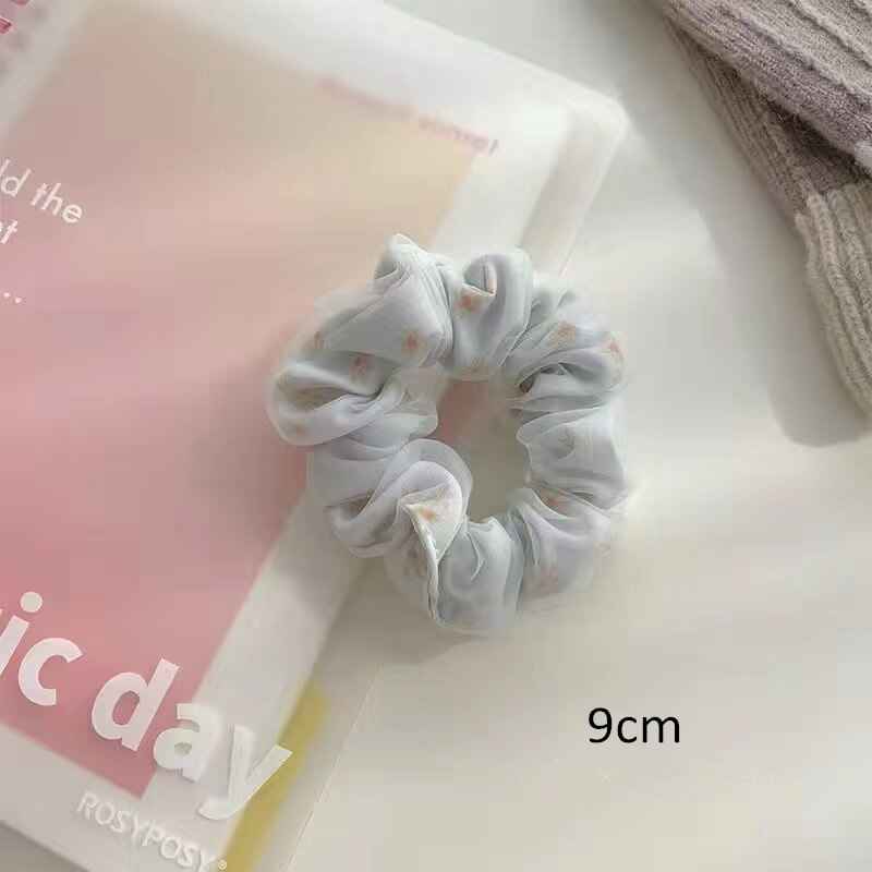 Fashion Flower Print Double Layer Silk Organza Hair Scrunchies
