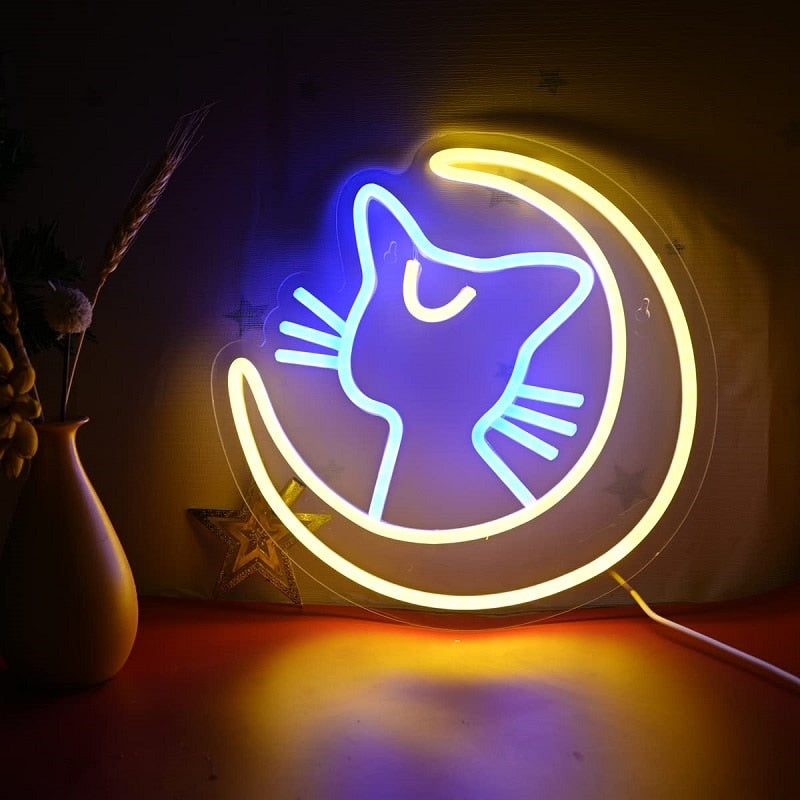 Anime Neon Luna Cat Kawaii Sign Light