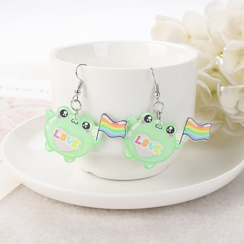 1Pair Cute Love Frog Resin Earrings