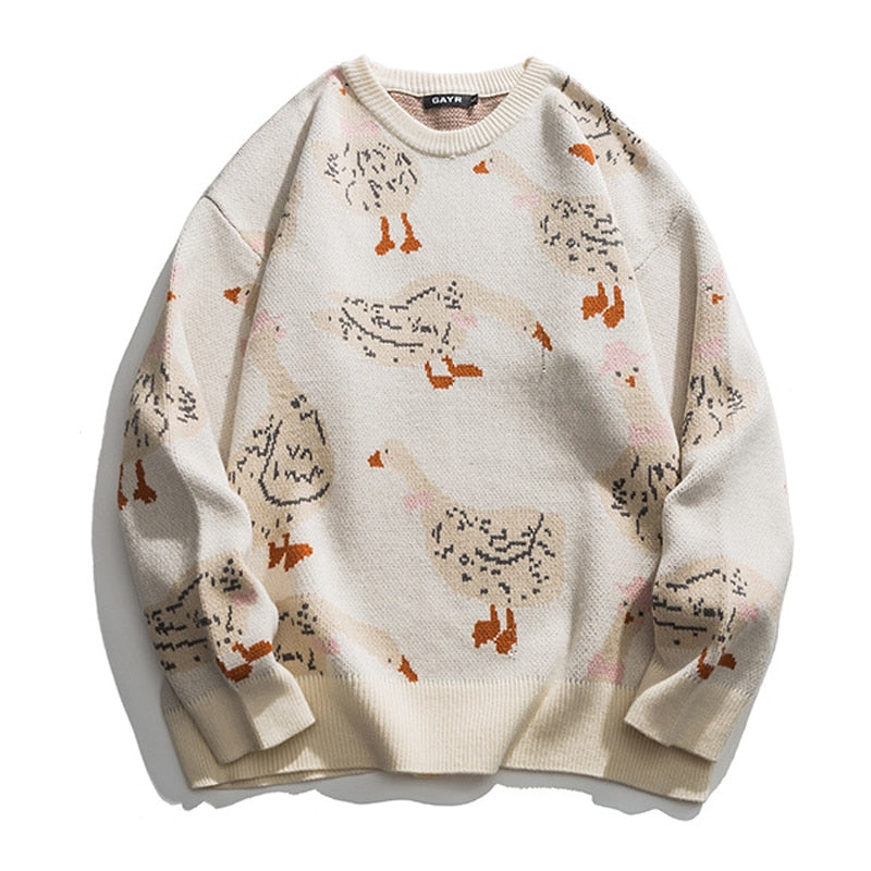 Kawaii Pullover Hawaii Duck Knit Sweater - Quacktastic Comfort and Style! 🦆🌺