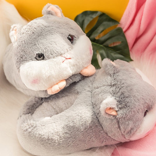 Chubby Hamster Plush Slippers